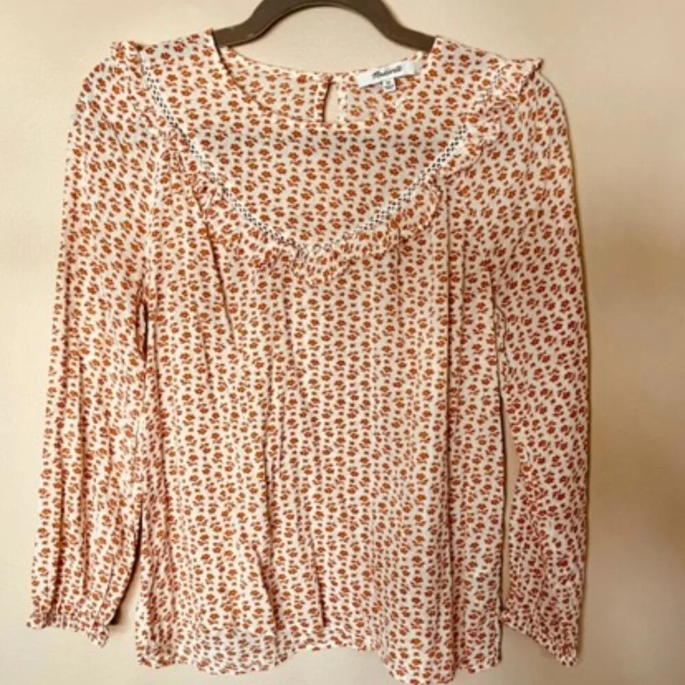 Madewell Ruffle-Yoke Prairie Top in Cutout Blooms | Size XS